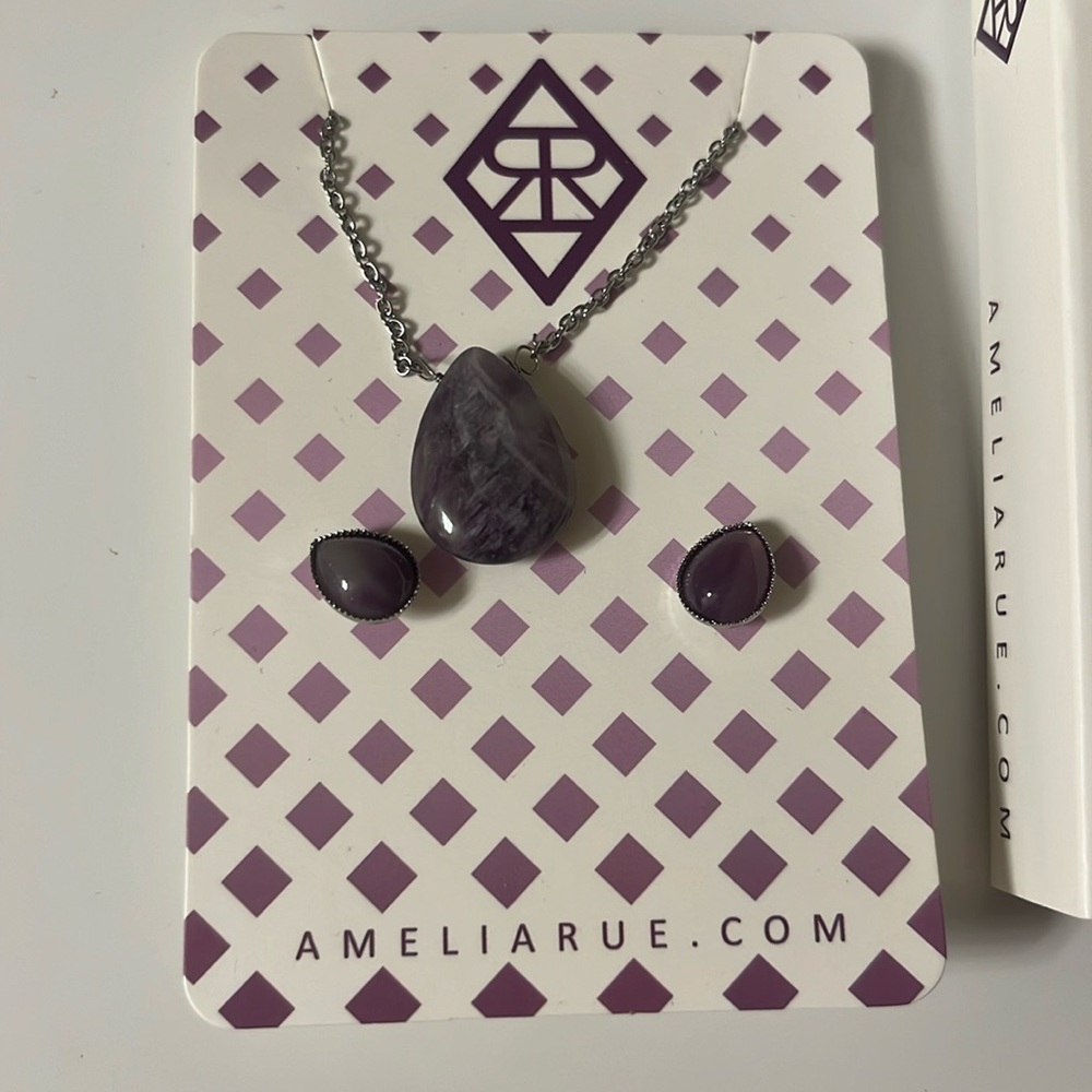 Amelia Rue amethyst necklace and earrings